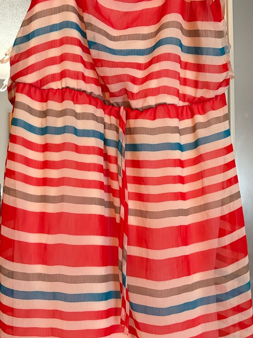 Reitmans Red, Blue, Pink & Brown Striped Midi Dress